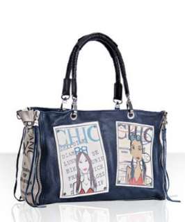 style #309882101 blue leather Chloe & Lola printed top handle bag