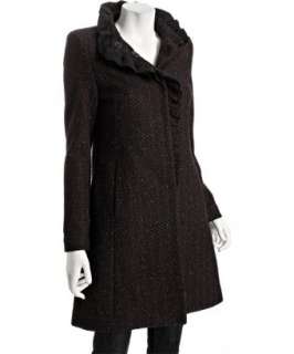 DKNY cabernet tweed wool blend ruffle Danielle coat   up to 