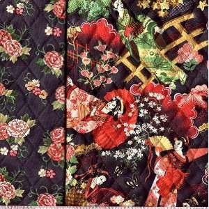  45 Wide Geisha Garden Double sided Quilted Black/Red 