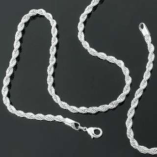 Mens 20 36 Inch Silver/Rhodium Plated 4mm French Rope Chain Diamond 