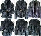 Women 100% RABBIT FUR coat jacket black mink fox stole wrap shawl Vtg 