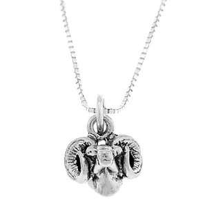    Sterling Silver Three Dimensional Ram Head Necklace Jewelry