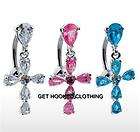 top down CLEAR CZ CROSS navel belly ring 14ga