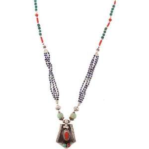  Multi color Gemstone Necklace (Turquoise, Coral and Lapis 