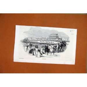 Epsom Races Horses Crowds Cheering Waving 1844 Print