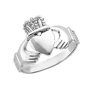  Ladies Claddagh Ring in 14K White Gold, Size 9 Jewelry