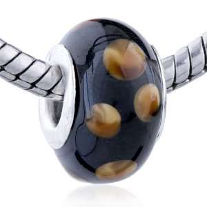  Murano Glass Bead Tan Dots Fit Pandora Bead Charm Bracelet 