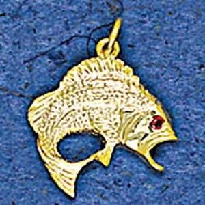  Mark Edwards 14K Gold Bass Nautical Pendant with Ruby Eye 