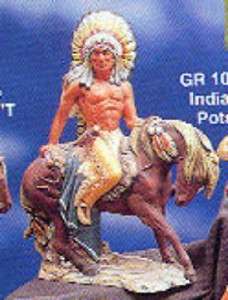 CERAMIC BISQUE INDIAN CHIEF WITH HEADDRESS ON HORSE 11X 9~READY TO 