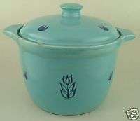 Vintage 1950s Cronin Pottery Blue Tulip Bean Pot w/ Lid  