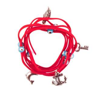 Evil Eye Lucky Charm Bracelet   Red Suede  