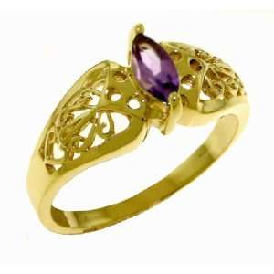  14k Yellow Gold Filigree Ring with natural Marquis Shaped 