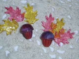 Plum Blaze Vintage Glass Acorn Lucite Oak Leaf Beads  