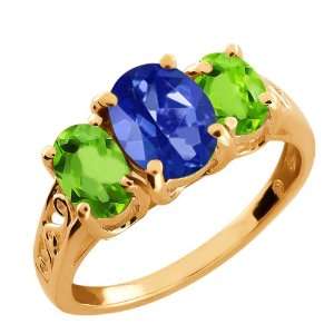 60 Ct Blue Sapphire Oval Mystic Topaz and Peridot 18k Rose Gold Ring