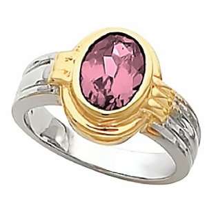  Sterling Silver and 14K Yellow Gold Pink Tourmaline Ring 