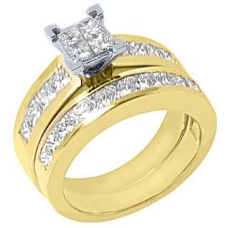   ENGAGEMENT RING WEDDING BAND BRIDAL SET SQUARE YELLOW GOLD  