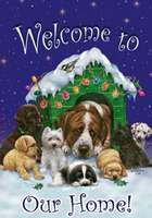WELCOME CHRISTMAS DOG HOUSE MINI FLAG 0529  