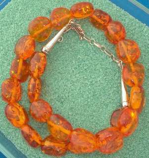 Stunning Chunky Tumbled Amber Bead Sterling Necklace  