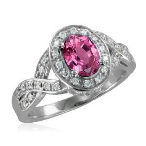 Pink Sapphire and Diamond Engagement Ring in 18k White Gold Band 