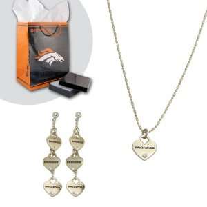 Pro Specialties Denver Broncos Heart Charm Necklace and Earring Set 