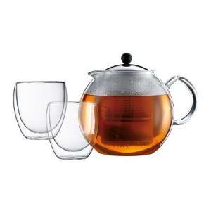  Bodum Assam Glass Teapot and Double Wall Pavina Cup Set 