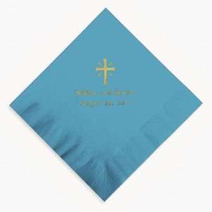 Personalized Gold Cross Beverage Napkins   Turquoise   Tableware 