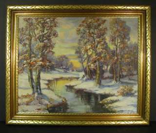 Winter Meadow Stream Landscape Hilda Gruettner 1930s  