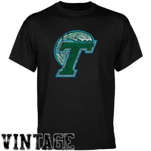  Tulane Green Wave Black Distressed Logo Vintage T shirt 