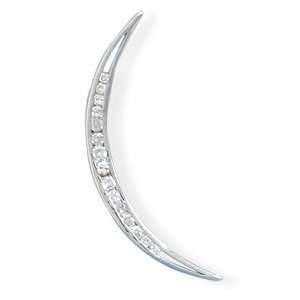 Crescent New Moon Pendant with CZ Slide Rhodium on Sterling Silver