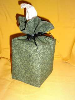 SAGE GREEN LEAVES FABRIC TISSUE BOX COVER OR FABRIC GIFT BAG  