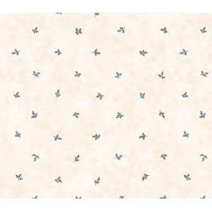  Cream and Blue Floral Pine Leaves Wallpaper