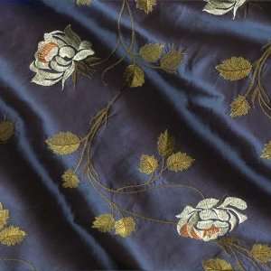  60 Wide Embroidered Taffeta Rose Navy Fabric By The Yard 