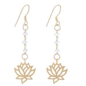 Design Lotus Blossom Flower Dangle Earrings in Gold Vermeil with Blue 