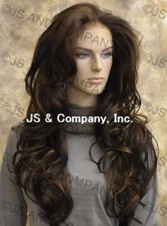 Hi Heat FRENCH LACE FRONT WIG Long Wavy Dark Brown with Strawberry 