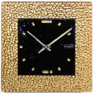  Art Glass with Gold Leaf Wall Clock Golden Quadrate