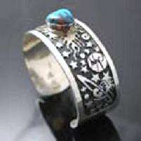 Native American Hopi F Sockyma Bisbee Turquoise Sterling Overlay Cuff 