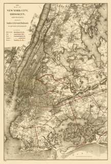 NEW YORK & BROOKLYN NY ELEVATED RAILROAD MAP 1885 MOTP  