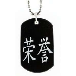  Black Onyx Dog Tag Chinese Symbol Honor Pendant Jewelry