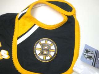 NHL Reebok Boston Bruins Newborn Creeper, Bib, Bootie Gift Set New 