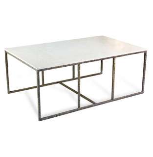 Pax Modern Contemporary Ivory White Marble and Iron Coffee Table 