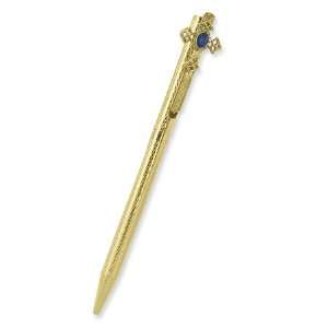  Gold tone Blue Crystal Cross Pen/Mixed Metal Office 