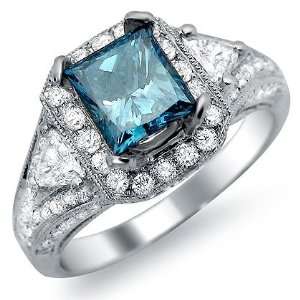  2.11ct Blue Radiant Cut Diamond Engagement Ring 18k White 