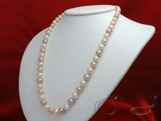 Multicolor 6mm AAA Genuine Pearl Necklace Gold Clasp  