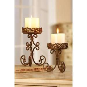  French Provincial Scroll Pillar Candle Holder Set
