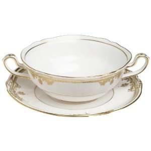 Spode Stafford White Cream Soup Cup 12 ounce and Saucer 7 inch  