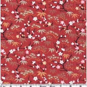  45 Wide Palace Garden Cherry Blossoms Red Fabric By The 