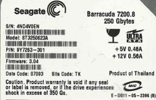 SEAGATE ST3250623A 250GB P/N 9Y7263 301 F/W 3.04 TK  