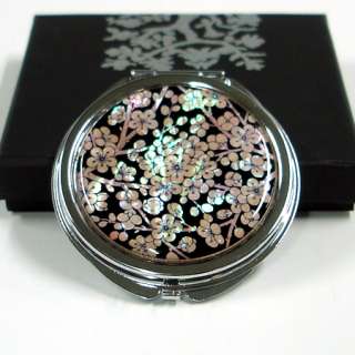 MOP Red White Flower Cosmetic Metal Round Pocket Compact Makeup 
