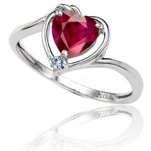   Gold Lab Created Heart Shape Ruby and Diamond Ring(Size4) Jewelry