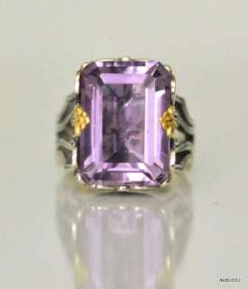 Exquisite New KONSTANTINO Sterling Silver 18K Gold Amethyst Solitaire 
